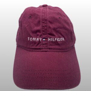 Tommy Hilfiger Hat Cap Strap Back Adult Mens Womens Burgundy Red Cotton Stitched